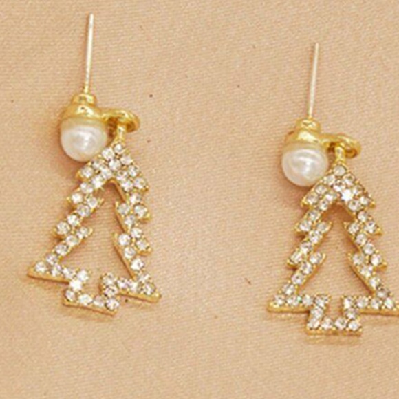 Silver Plated Christmas Tree Shimmering Zircon Dangle Earrings - Picture 5 of 6